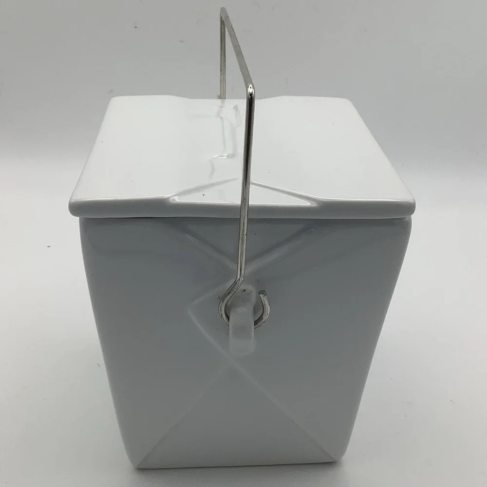 Pottery Barn Ceramic Chinese Take Out Box with Metal Handle